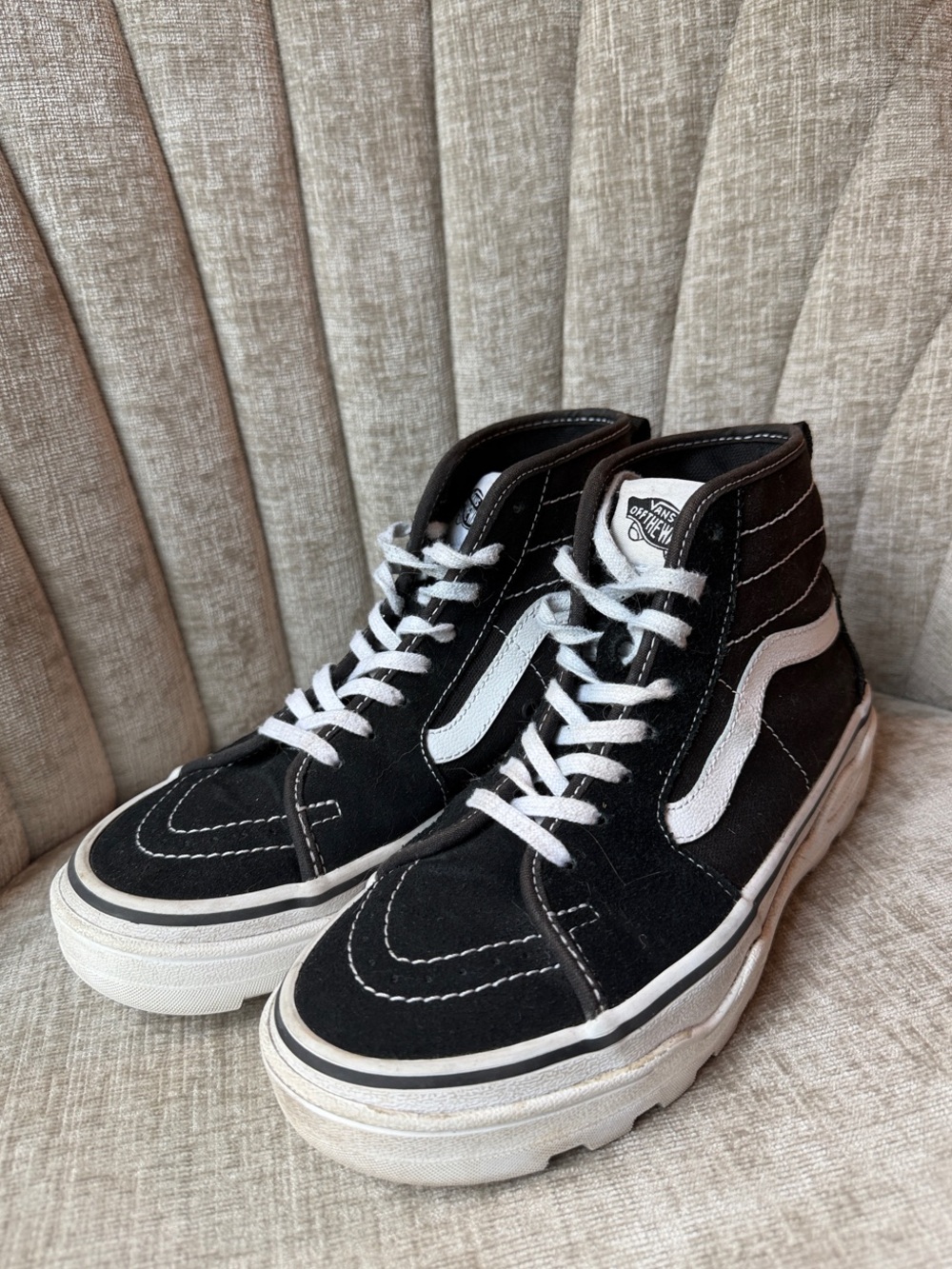 Vans Black and White High-Top Sneakers with Platform Sole